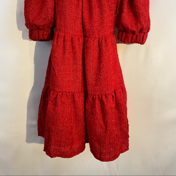 Sister Jane Carina Tweed Puff Sleeve Babydoll Mini Dress in Red size M NWT - Picture 6 of 16